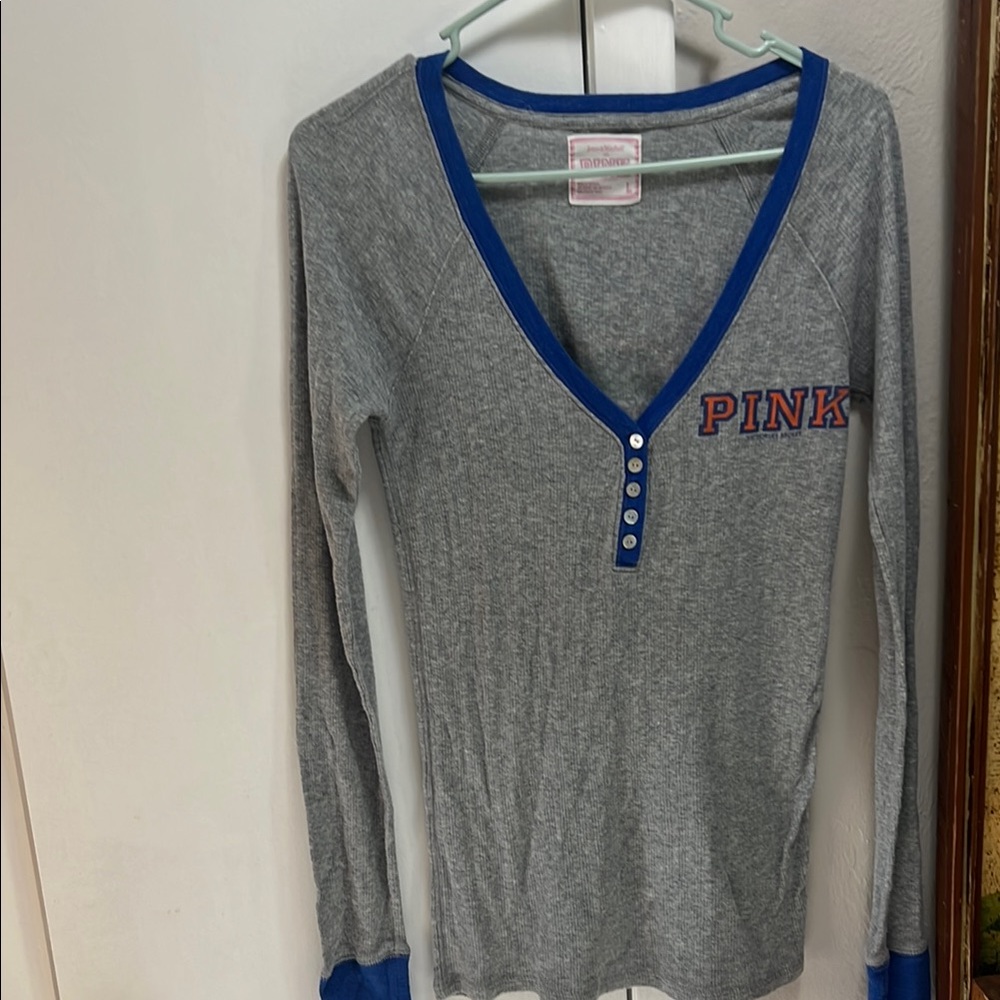 Gray and Blue Long Sleeve Top